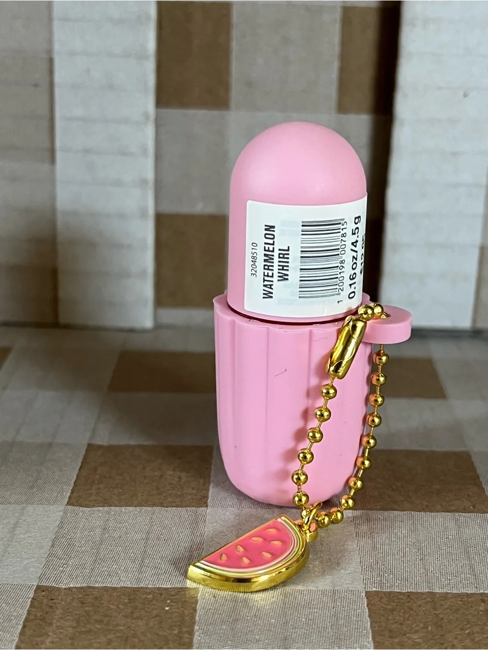 Bath & Body Works Pink Lip Oil Keychain with Gold Watermelon Charm